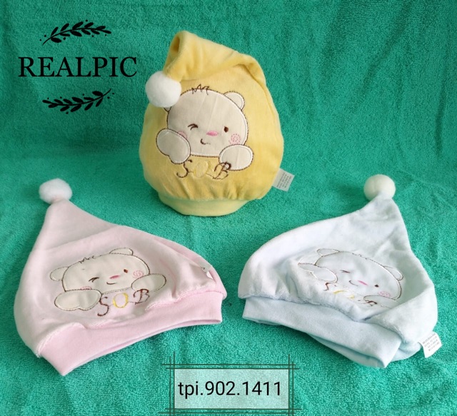 Topi bayi kurcaci katun newborn bordir beruang 0-4 bulan