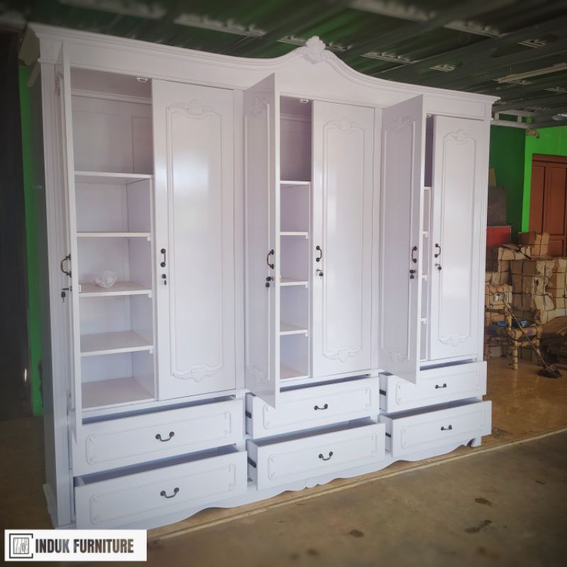 LEMARI BAJU 6 PINTU DUCO PUTIH GLOSY MEWAH
