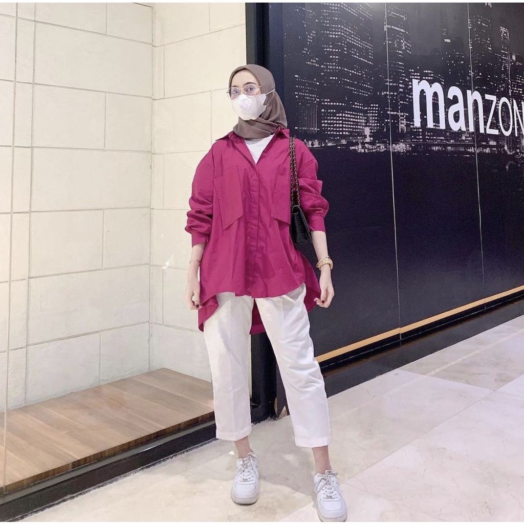 Pocket Poplin Shirt Oversized Poplin Shirt Yura Basic Kemeja Atasan Bigsize Kemeja Poplin Warna Fuschia ara pouch nura basic pink fanta Mirabela katun poplin by DAZPROJECT