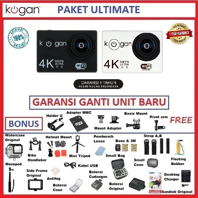 Paket Ultimate 29 in 1 Kogan 4K Action Camera Original Garansi