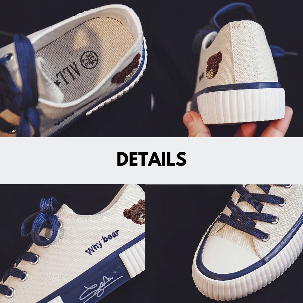 SEPATU SNEAKERS KANVAS BERUANG BEAR LUCU CANTIK NYAMAN CASUAL DAILY COMFY IMPORT A99