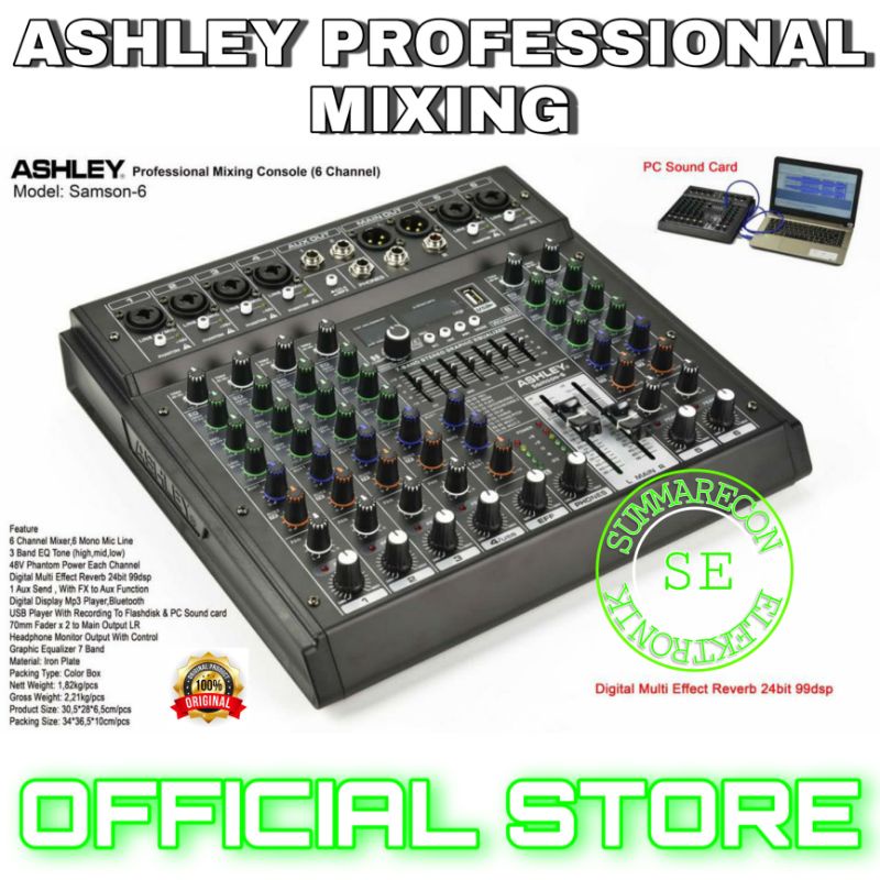 mixer audio 6 channel original ashley samson 6 usb bluetooth recording soundcard