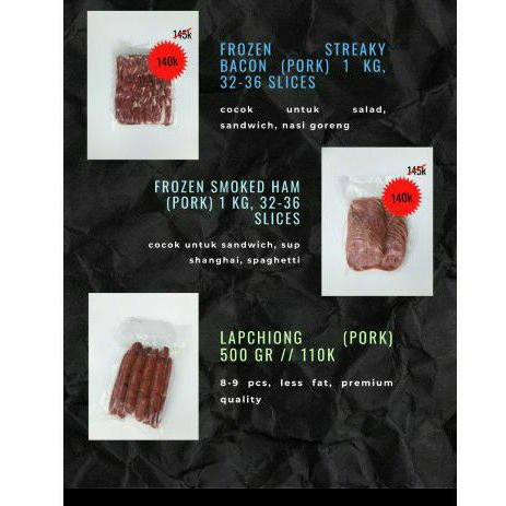 

Frozen Smoked Ham (Pork) 1kg 32-36 slice, Daging Asap Pork