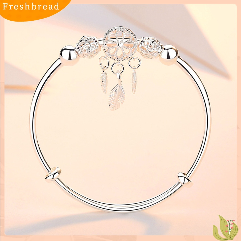 |Frebre Frebre| Gelang Tangan Wanita Desain Dream Catcher Rumbai Bulu Warna Silver Untuk Pesta