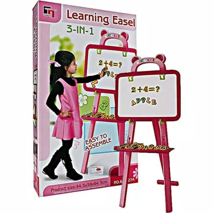 papan tulis anak   magnetic   drawing set 3 in 1 learning easel   pink