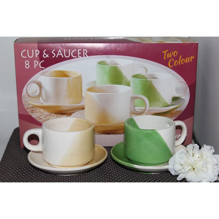 4 Pasang Cangkir Kopi Set Two Color / Kopi Set / Tea Set