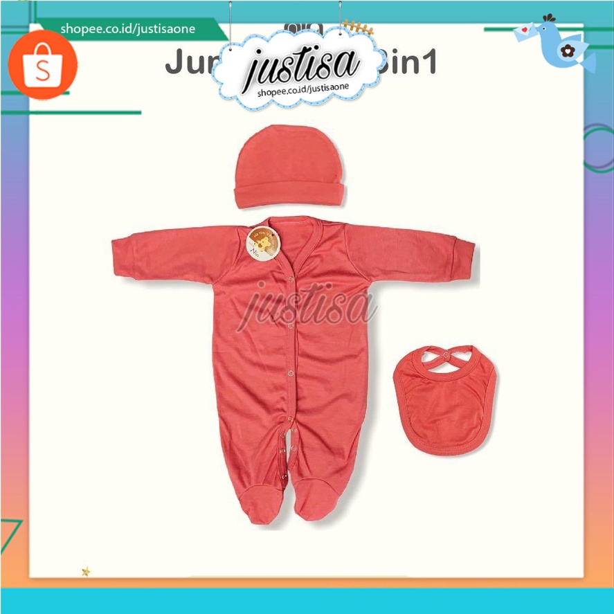 Promo !! Jumper Bayi Polos Nia Set//Sleepsuit Bayi Polos/Jumper  panjang + celemek  Bayi Murah