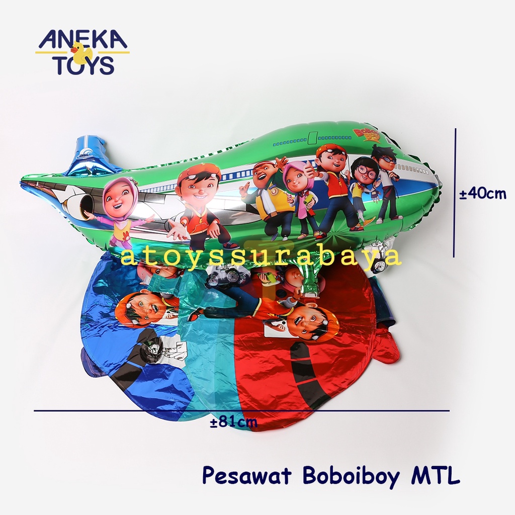 PESAWAT METALIK BOBOIBOY (BALON GAS/FOIL/TERBANG/KARAKTER)