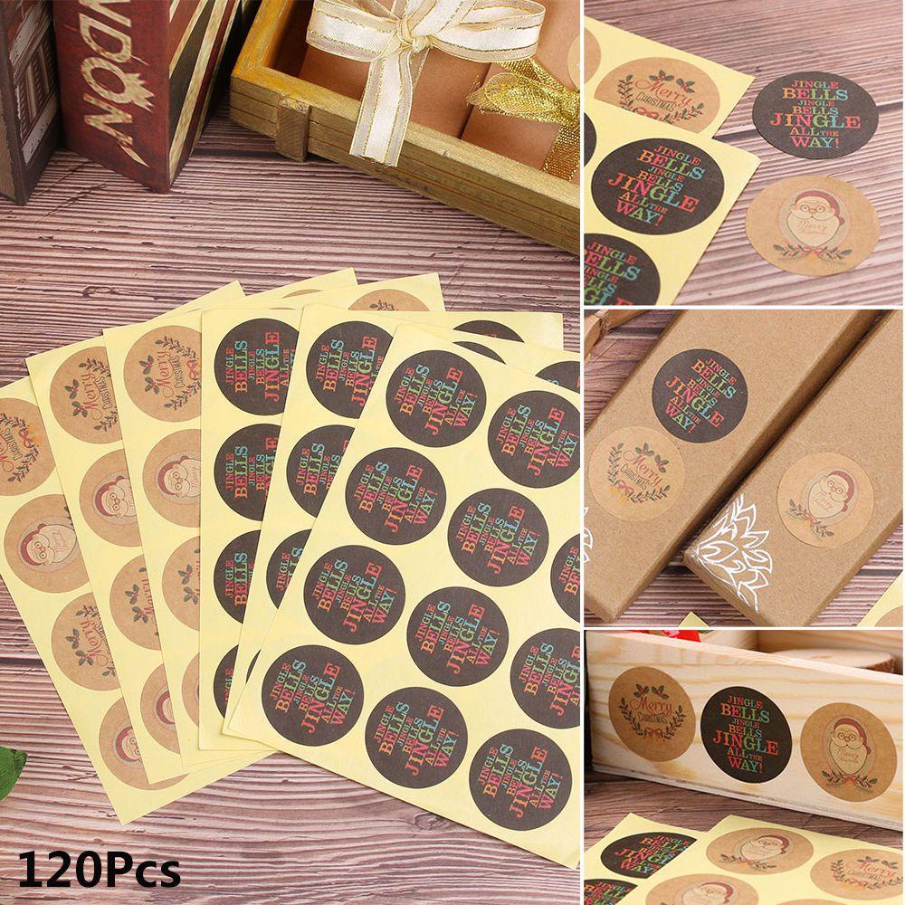 Nanas 120 Pcs Kertas Kado Sticker DIY Kotak Hadiah Paket Label Biskuit Paket Merry Christmas Santa Claus