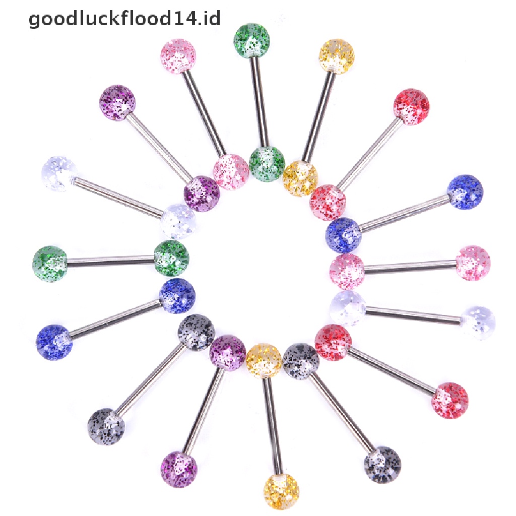 [OOID] 8PCS/Set Colorful Glitters Tongue Rings Barbell Ball Body Piercing Jewelry ID