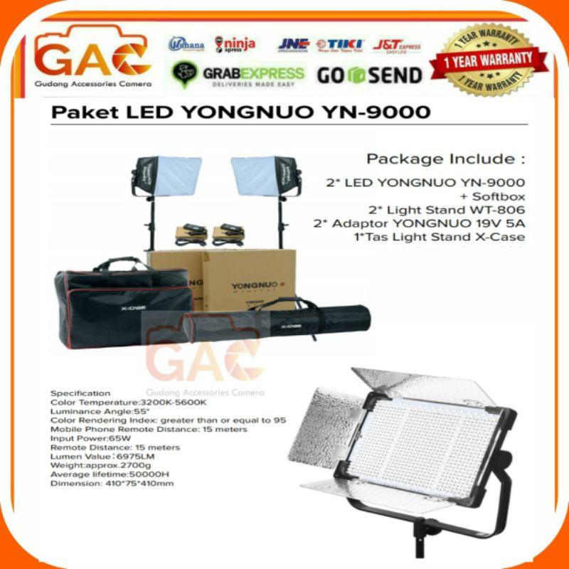 paket GAC LED YONGNUO YN-9000 YN9000 BI colour 3200K-5600K