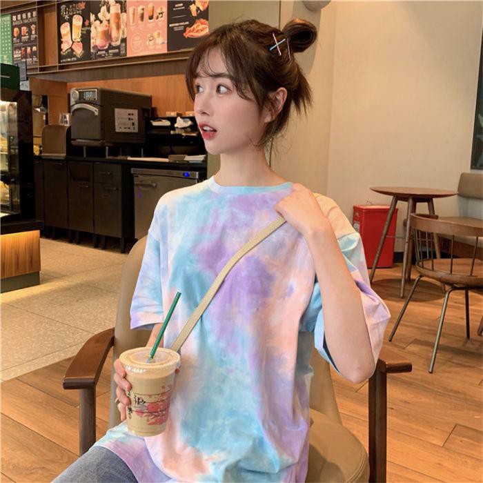 Oversize Tee / Tshirt Wanita Model Longgar Motif Tie Dye Ungu