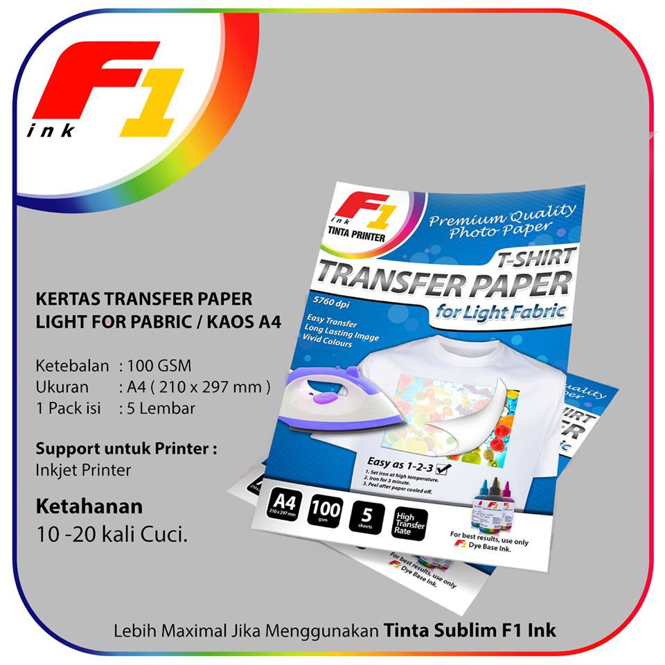 

Kertas Transfer Paper Light For Fabric / Kaos Isi 5 Lembar