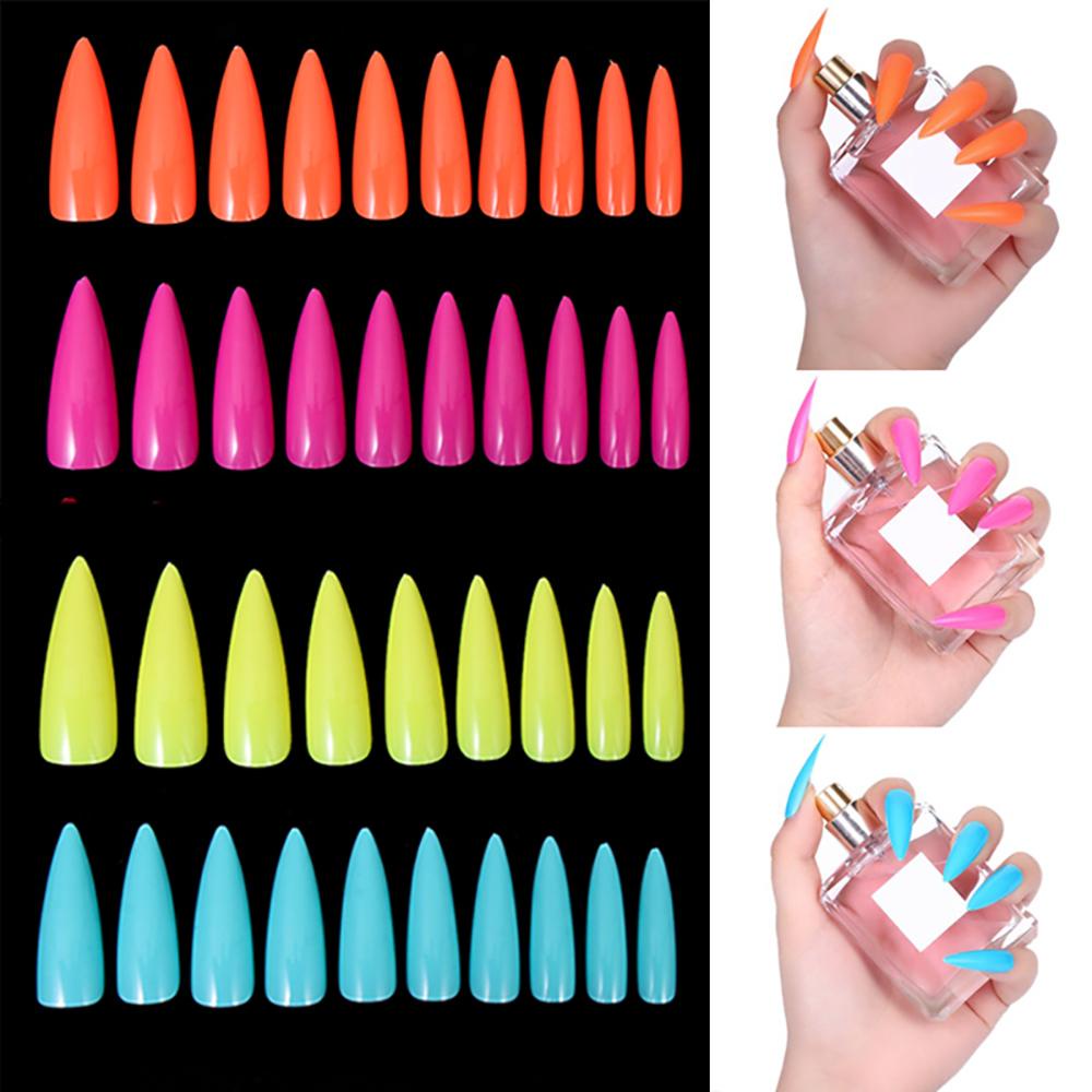 Tips Nail Art Agustinina Lepas Pasang 100pcs Candy Color Manicure Ballerina Full Cover Kuku Palsu