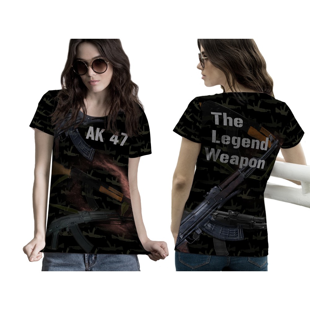 Kaos AK-47 Wanita | Kaos Army AK-47 | Kaos Tentara AK47 FullPrint | Kaos Senjata AK-47
