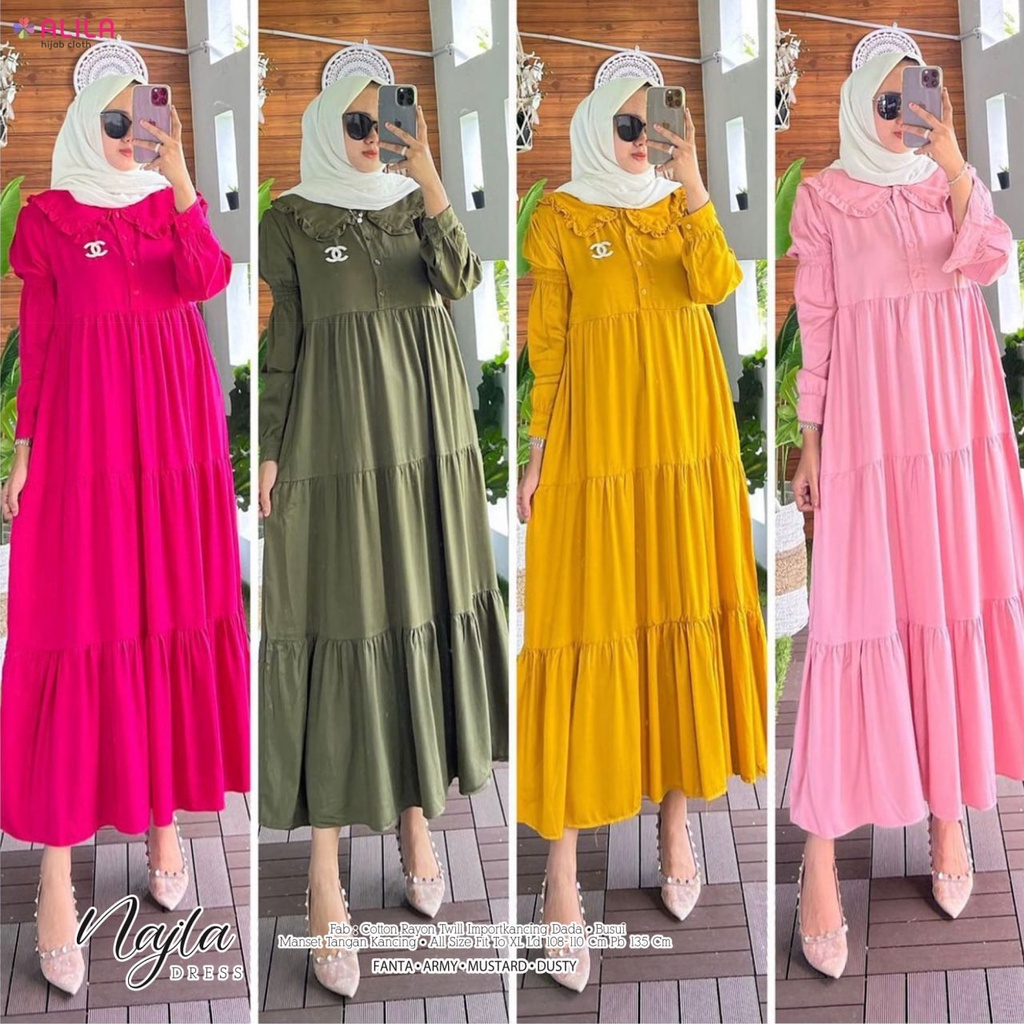 NAJLA DRESS BY ALILA / GAMIS POLOS BERBAHAN COTTON RAYON TWILL PREMIUM / GAMIS MIDI DRESS / BUSANA M