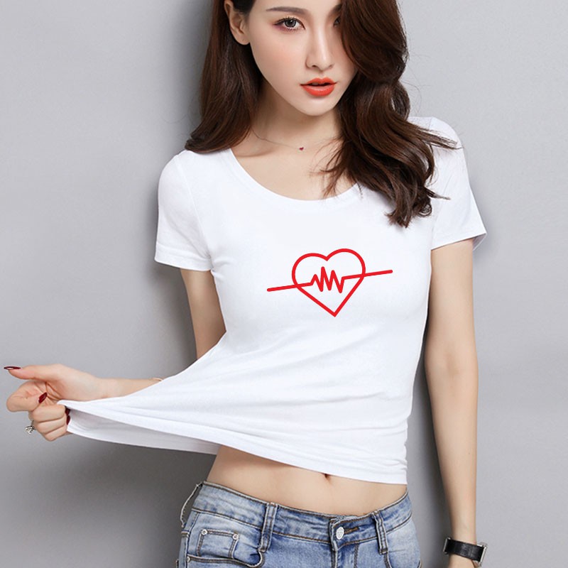 YOURSTYLE1119 - KAOS WANITA ONECK HEARTBEAT/ KAOS TERLARIS / KAOS ONECK/ VALENTINE