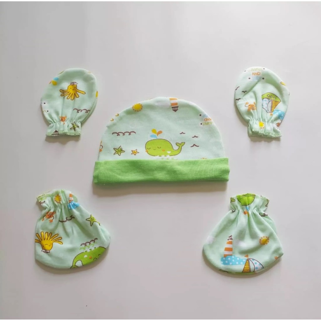 Topi Set Bayi Baru Lahir - Topi Set Anak Sarung Tangan dan sarung Kaki Bayi motif lucu