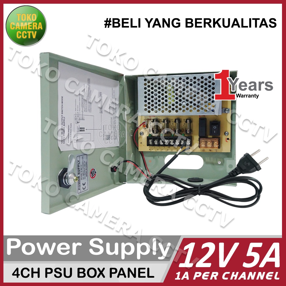 POWER SUPPLY CCTV 12V 5A PSU BOX PANEL BERGARANSI