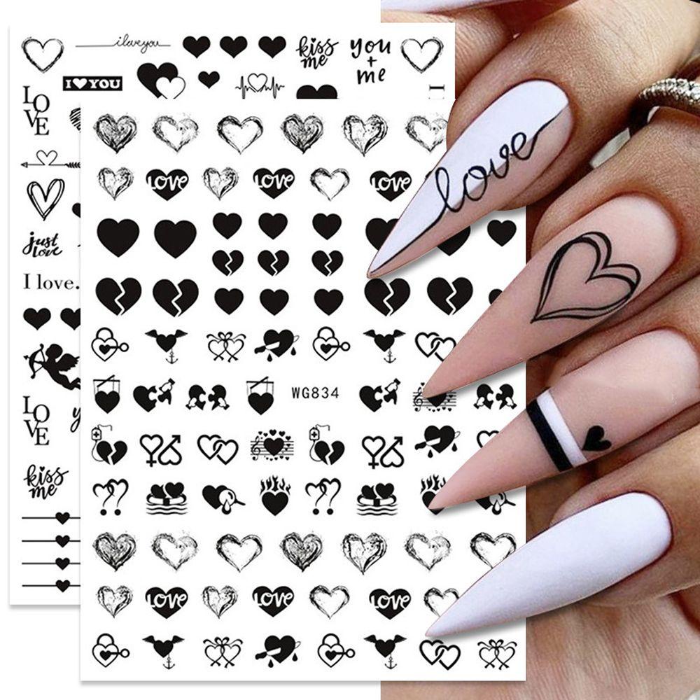 AUGUSTINA Agustina Valentine Day Stiker Kuku Gadis Hati Gelas Anggur Huruf Inggris Nail Decals