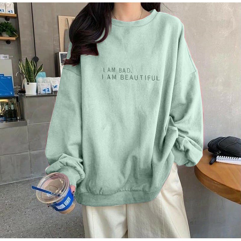 SWEATER UNISEX I AM BAD ALA KOREA TEBAL TERBARU