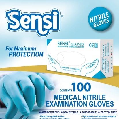 SARUNG TANGAN SENSI NITRILE HITAM BLACK EDITION POWDER FREE ISI 100 PER BOX MEDICAL ONLINE MEDICALONLINE