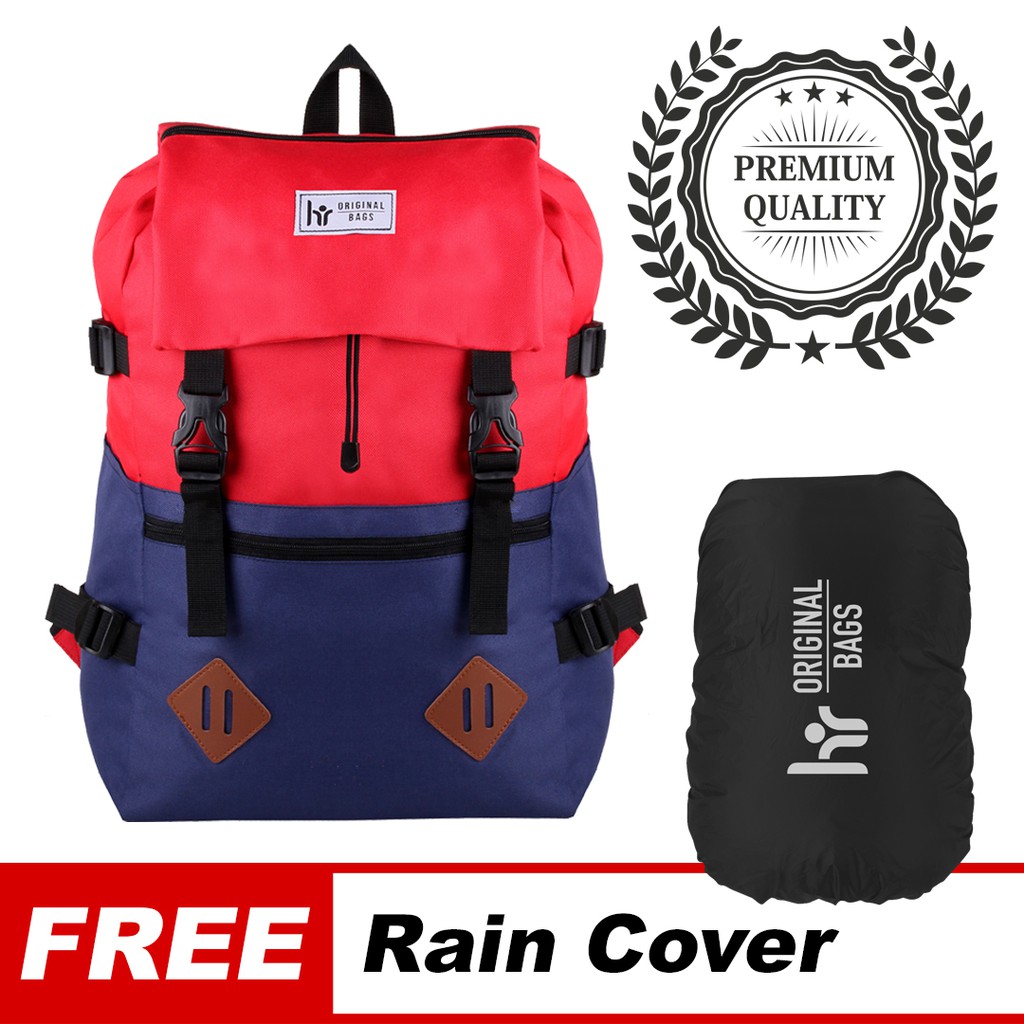 Tas Ransel Cowok / Tas Kuliah / Tas Distro HR Bag [RED + NAVY]