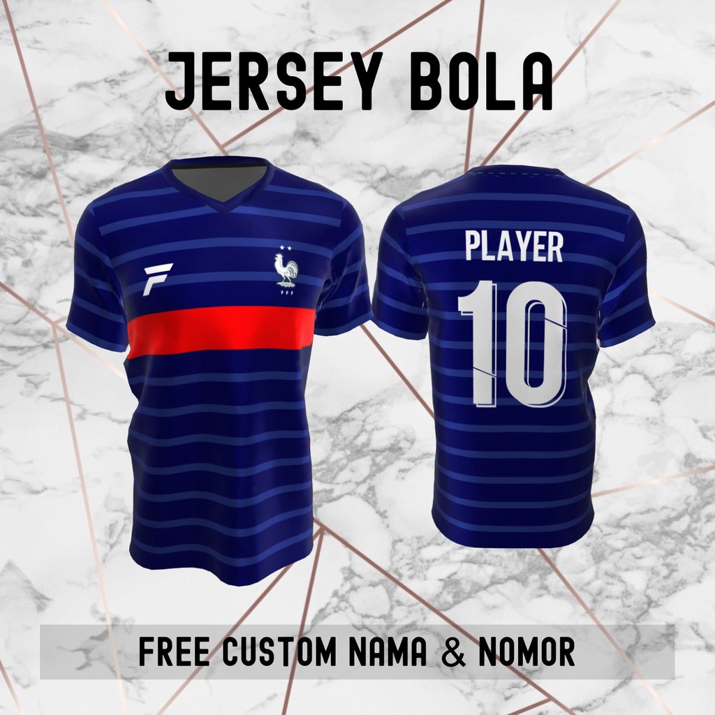 Jersey Prancis Timnas Negara Bola Baju Kaos Custom Nama dan Nomor Punggung - 6