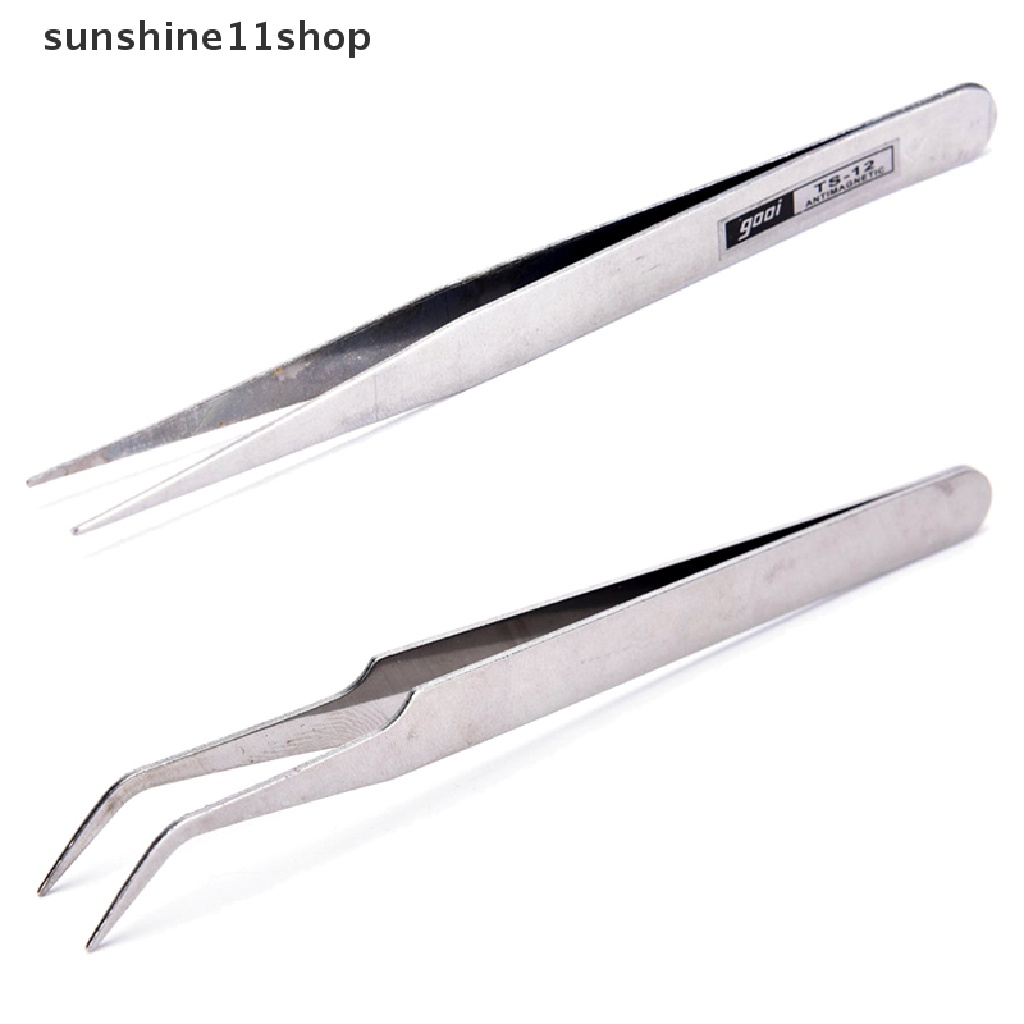 (SHO) 2pcs Pinset Stainless Steel Untuk Mengambil Bulu Mata Palsu / Nail Art