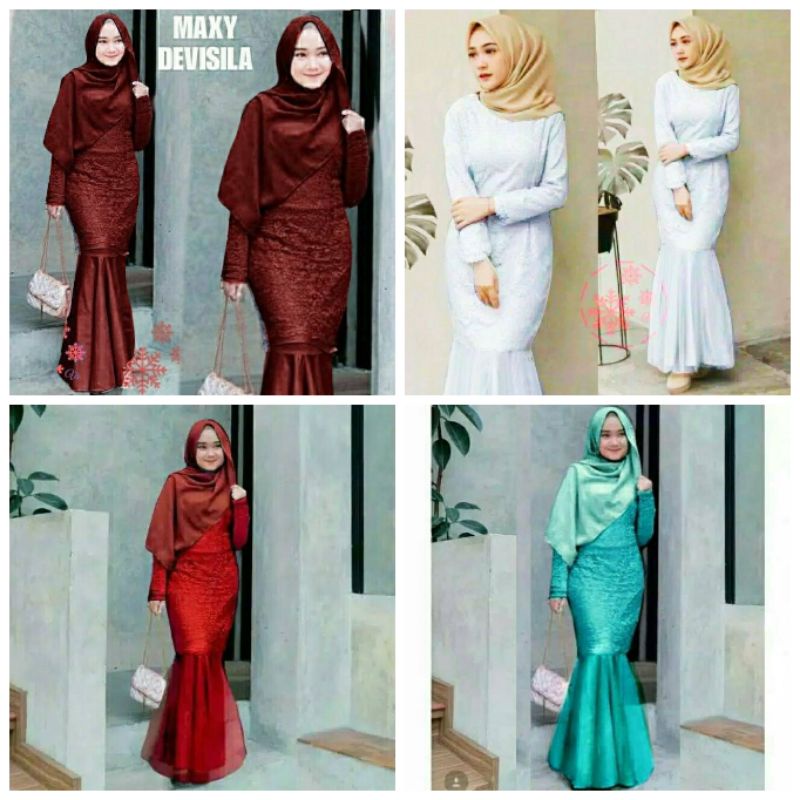 Fatimah Dress M Gamis Pesta Brokat Tule Busana Muslim Putih Lebaran Kondangan Hajatan Nikahan Lamara