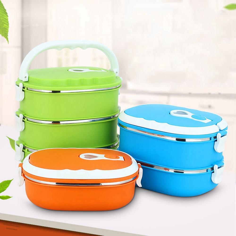 【 ELEGANT 】 Lunch Box Portable Untuk Anak Dewasa Sekolah Piknik Double Layer Kotak Penyimpanan304Sstainless Steel Tableware