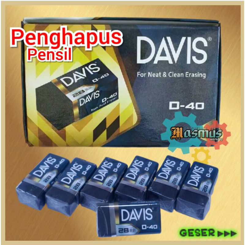 

Penghapus / Eraser / Pensil Davis D-40 Black (kecil) satuan STIP murah SETIP pensil penghapus pensil