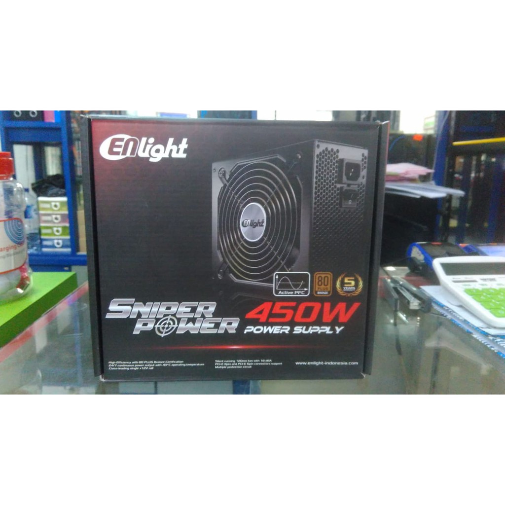 PSU ENLIGHT 450W 80+ BRONZE GARANSI 5 TAHUN POWER SUPPLY SNIPERPOWER BLACKSILVER