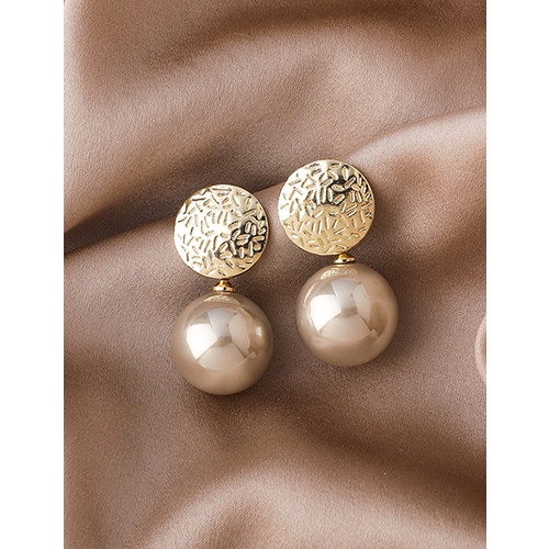 LRC Anting Tusuk Fashion White Pearl Geometric Disc Alloy