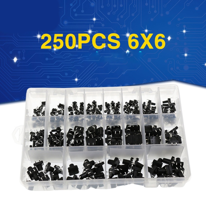 Btsg 250PCS 4pin Saklar Tombol Tekan Tactile Micro Momentary Tact Push Button Switch