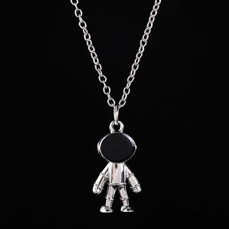 Kalung Rantai Liontin Spaceman Warna Silver Gaya Hip Hop Korea Untuk Pria Dan Wanita