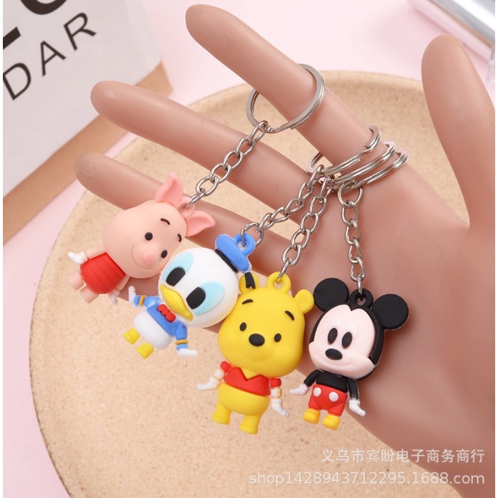 Gantungan Kunci DISNEY Aksesoris Pvc Karakter Lucu Custom Souvenir Bahan Karet Donald Pooh Micky Minnie Piglet Wanita Pria Pin bros Mini Button Lucu Aesthetic Chikoisme