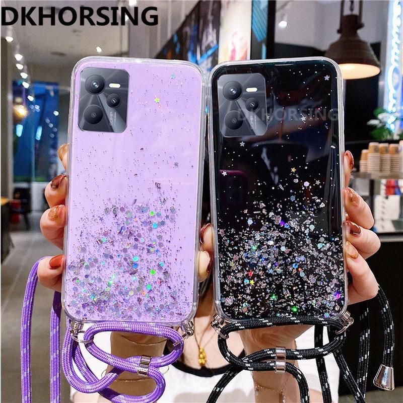 Case Tali Nagita Realme C31 C35 / R.Narzo 50A Prime Lanyard Glitter Gantungan