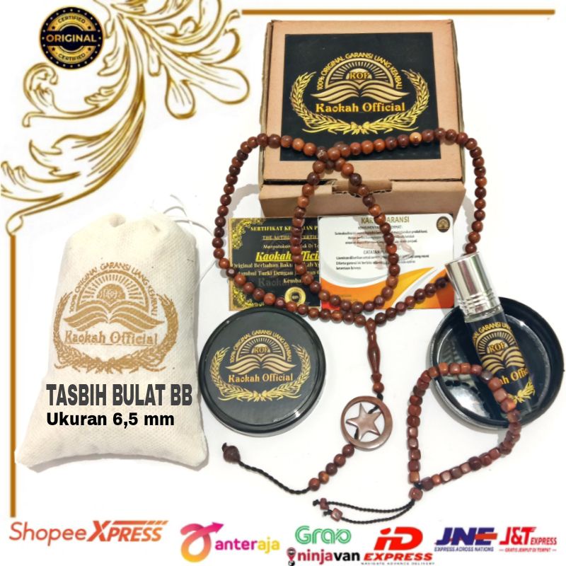 Tasbih Kaukah/Kaokah/Kokka/Koka/Kokah Bulat Wajik 99 Butir Ukuran 6,5mm Motif Bulan Bintang Berserti