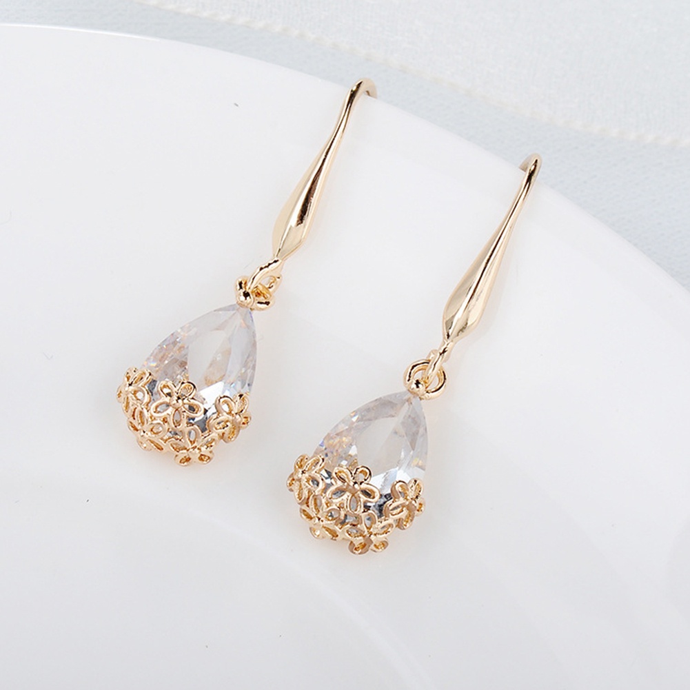Hu Hu Hu Hu Hu Alat Bantu Pasang Kacamata♡ Anting Kait Gantung Bahan Metal Desain Bunga Hias Cubic Zirconia Gaya Vintage Untuk Wanita