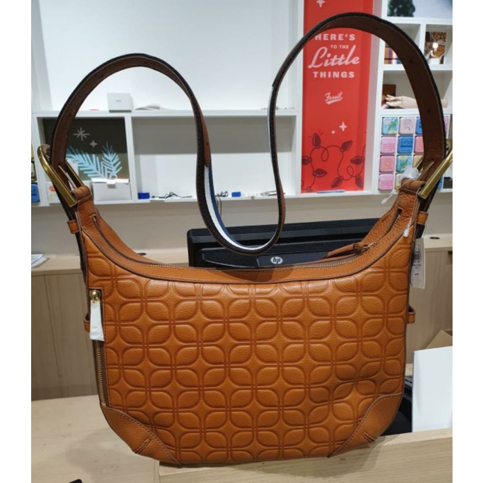 ORIGINAL FOSSIL HANNAH HOBO SHOULDER BAG BROWN EMBOS