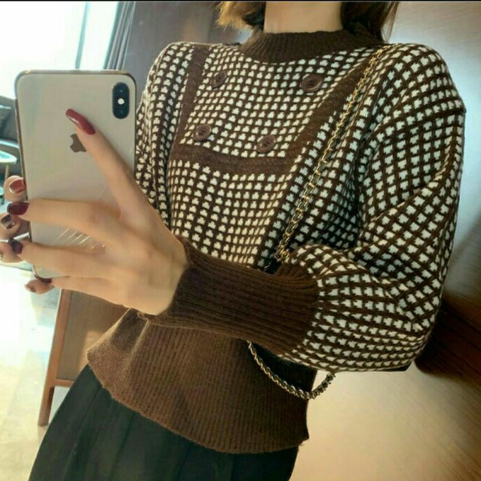 38001 Baju atasan blouse lengan panjang rajut wanita import korea baju blouse rajut cewek import