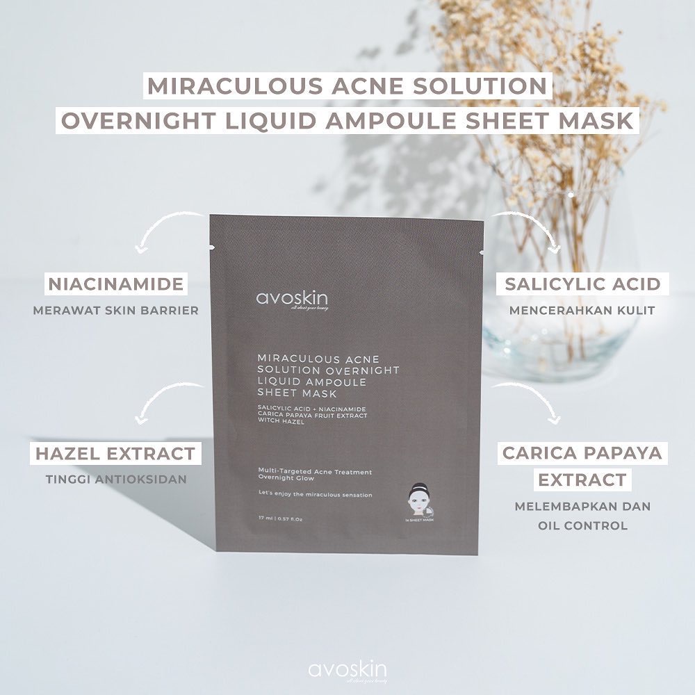 AVOSKIN Miraculous Acne Solution Indonesia / Bubble-Serum Infused Cleanser Micro Serum Spot Treatment Overnight Liquid Ampoule Sheet Mask / Cleanser Toner Essence Mist Day Night Eye Cream Sunscreen Masker / You Skin Bae YSB Skin Care Face Paket Set Wajah