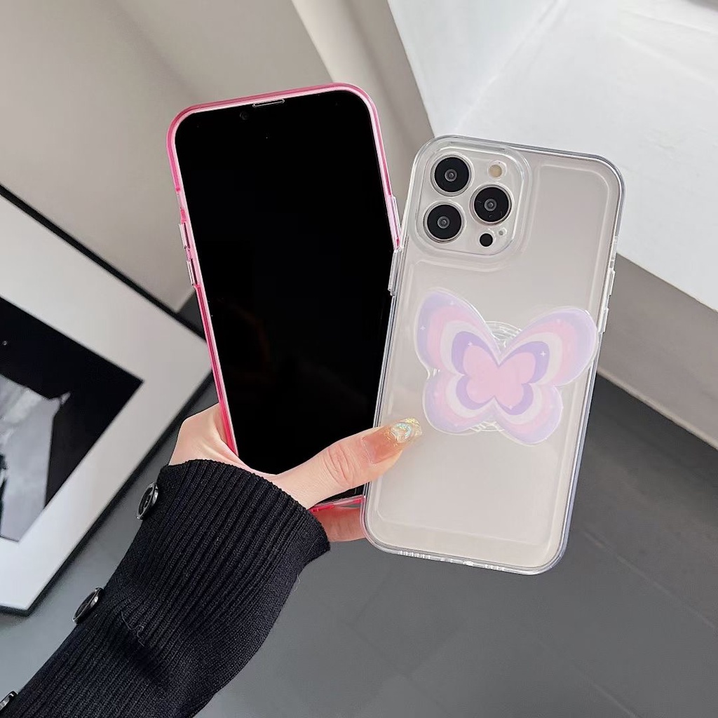 Casing Softcase Transparan Print butterfly capinha Untuk iphone 11 12 13 pro max Xs max XR 7 8 + se2020