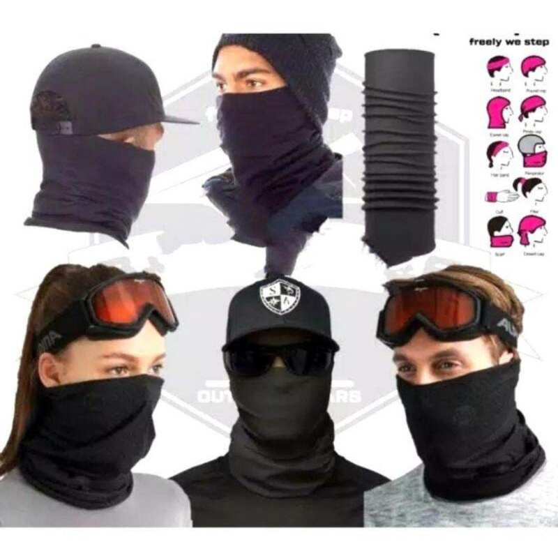 Masker Buff HITAM POLOS Masker Baf Multifungsi Tanpa jahitan