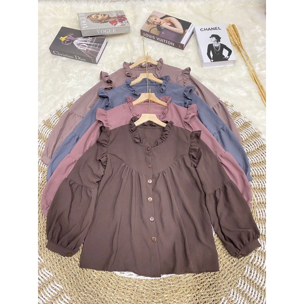 Rani blouse lengan panjang bahan crincle air flow / blouse lengan balon / blouse ruffle / blouse ker