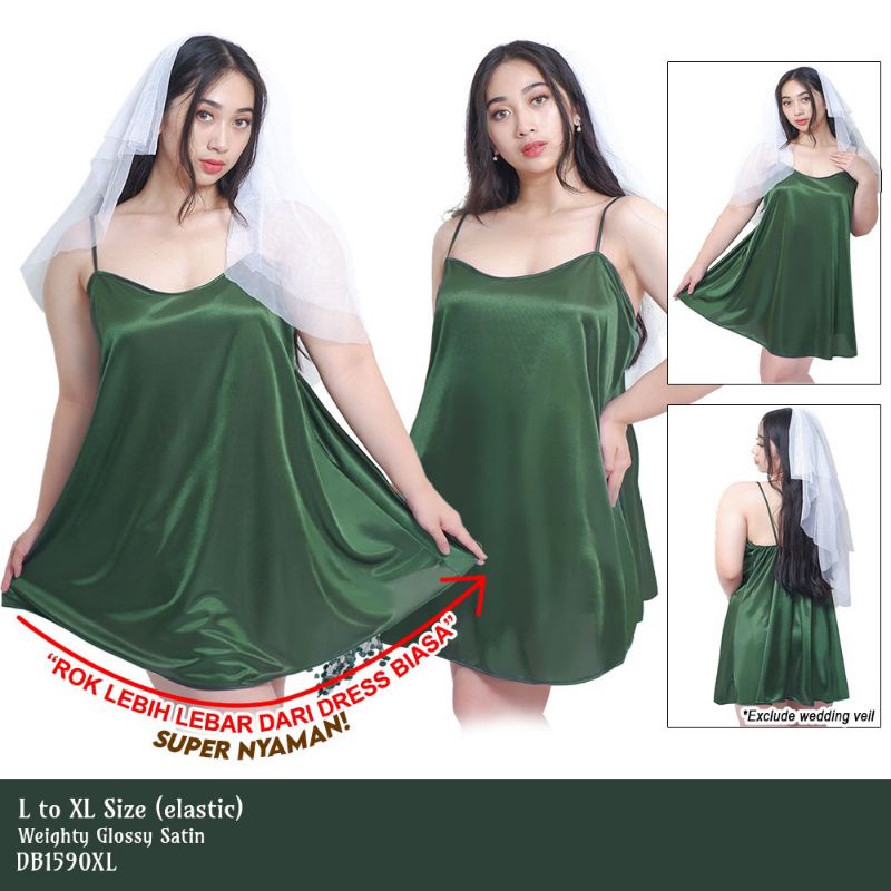 Daster wanita sexy pendek big size jumbo baju tidur satin hijau 1590HDR_XL