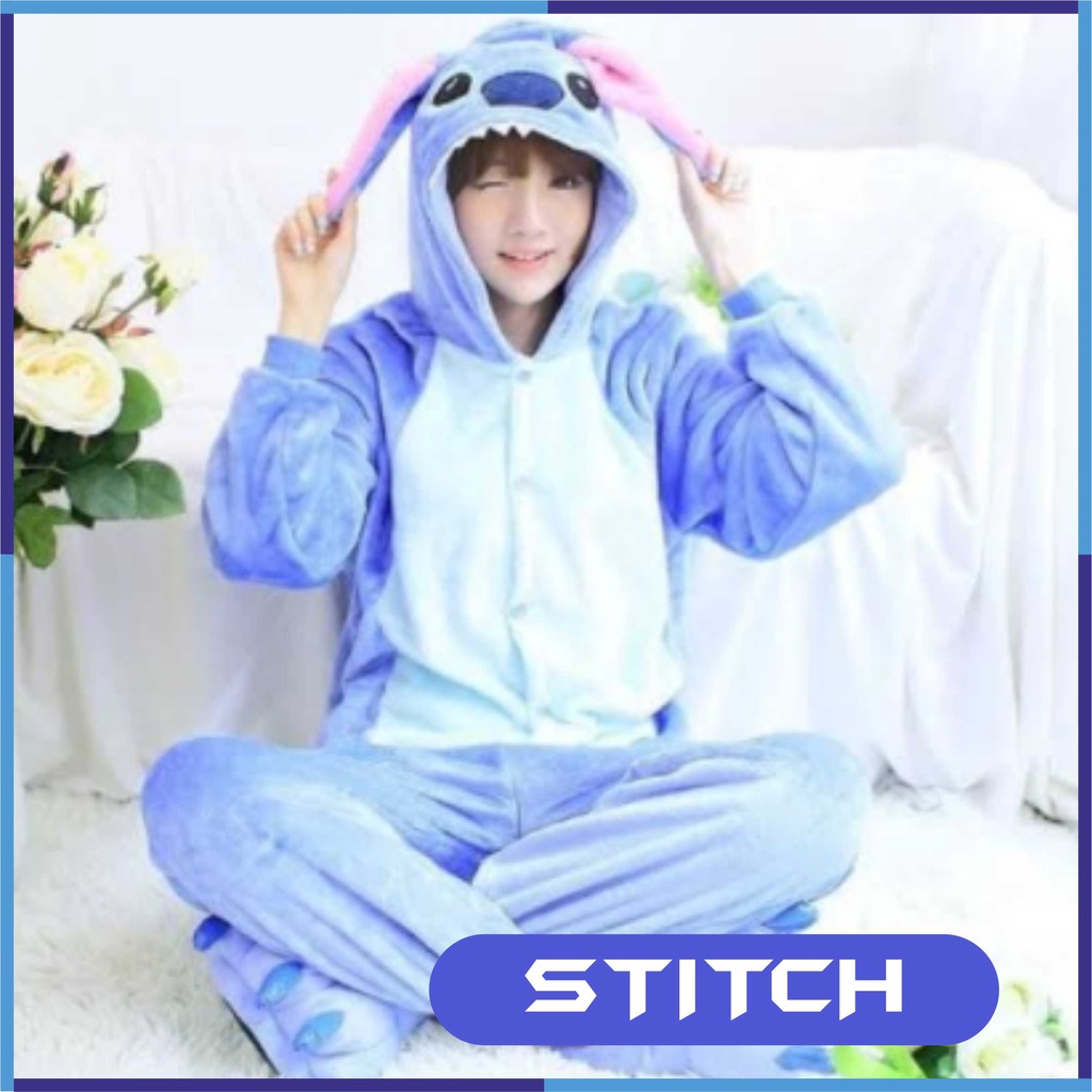 Kostum Pajamas Karakter Costume Stitch Biru Onesie Dewasa Unisex