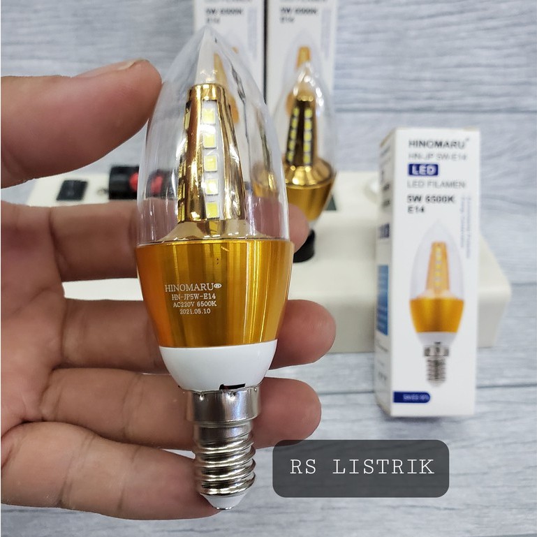 hinomaru Lampu LED Candle 5w 5 watt e14 PUTIH filamen 6500K