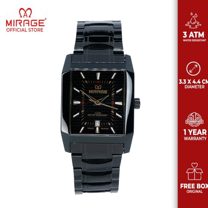 Mirage Jam Tangan Pria Elegant Full Hitam 7715M Segi Tanggal Aktif Ori Termurah